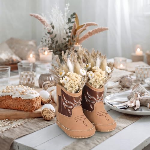 Mifoci 3 Set Cowboy Boot Vase Table Centerpiece, Reed Grass, Light Brown - Image 4