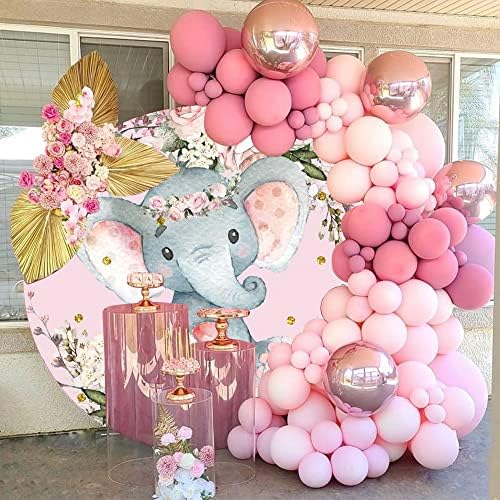 7.2x7.2ft Elephant Baby Shower Round Backdrop Watercolor Pink Floral Photography Background Circle Backdrop Cover Girls Birthday Newborn Gender Reveal Party Decoration Banner Photo Booth Props - Image 3