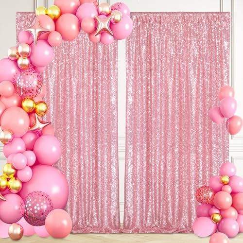 Blush Pink Sequin Backdrop 2 Pcs 5FTx10FT Glitter Party Backdrop Curtain Wedding Ceremony Birthday Backdrop Background Decoration - Image 2