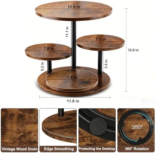 4 Tier Rotating Wooden Cupcake Tower Stand, Round 360° Rotatable Dessert Tiered Tray Display Holds 50 Cupcakes, Farmhouse Cake Cookie Stand for Wedding Birthday Baby Shower Tea Party Dessert Table - Image 2