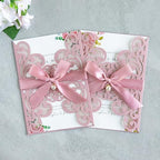 20Pcs Personalized Wedding Invitation, Customized Dusty Rose Laser Cut Invitation Cards With Envelopes Rhinestone Pearls and Ribbons For Wedding XV Anos Quinceanera Invitation - Image 5