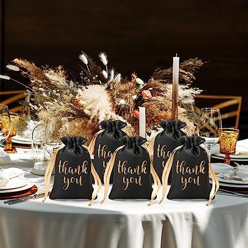 Roowest 6 x 9 Inch 100 Pcs Thank You Satin Gift Bags, Black - Image 4