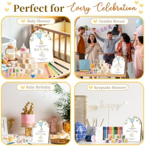 Winnie Baby Shower Decorations, Winnie Baby Shower Blocks Game Set, Fun Party Activity Set, 24 Acrylic Paint Pens with 50 Blank Wooden Blocks for Baby Shower Game and Table Decorations, Gender Reveal - Image 6