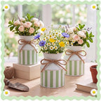 Domensi 6 Pcs Farmhouse Metal Flower Vase, Green Striped Table Centerpiece - Image 4