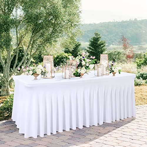 Besutolife 4ft White Tablecloth Rectangle Spandex Tablecloths for Wedding Birthday Parties Banquets Tables by Besutolife