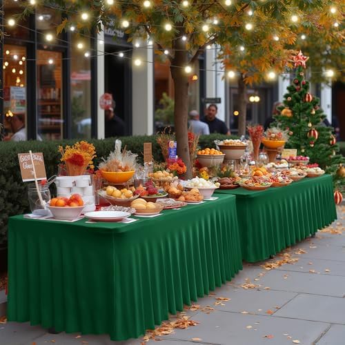 2 Pack Spandex Table Skirts 8ft,Hunter Green for Christmas Decor - Image 4