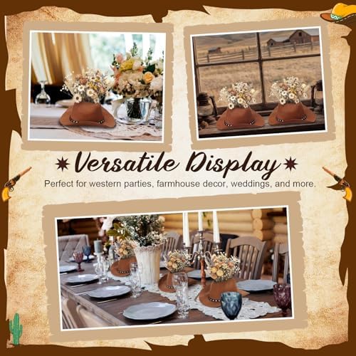 6PCS 7.4in Cowboy Hat Vase Western Table Centerpieces, Star Belt, Brown - Image 5