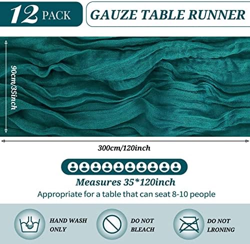 YMHPRIDE 12 Pack Cheesecloth Table Runner 35x120in Teal Table Runner - Image 2