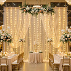 20×15ft Champagne Tulle Backdrop Curtain with Lights String for Parites Sheer Fabric Backdrop Curtains for Wedding Baby Shower Birthday Party Backdrop Drapes Photo Shoot Background 4 Panels 5ft×15ft - Image 7