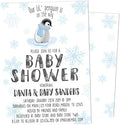 Little Penguin Baby Shower Invitations Blue Snowflake Boy Winter Cold Outside with Envelopes, personalized by Handmade
