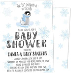 Little Penguin Baby Shower Invitations Blue Snowflake Boy Winter Cold Outside with Envelopes, personalized by Handmade