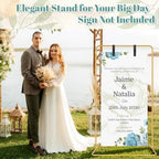 VZZNN 2 Pack Wedding Welcome Sign Stand, 68”x31”x20” Adjustable Gold Easel Holder with 4 Leather Straps, Heavy Duty Metal Floor Easels for Wedding Signs, Seating Charts, Baby Shower, Party Decor - Image 3