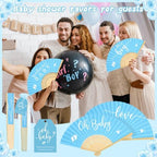 Threehoney 50 Sets Baby Shower Favors 5 Styles Bamboo Paper Hand Fans,Blue - Image 7