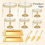 12 Pieces Gold Cake Stand Set, Vintage Cake Display Stand with Crystal Edge and Cupcake Display Tray, Dessert Table Display Set for Wedding Party Baby Shower Anniversary Celebration - Image 2