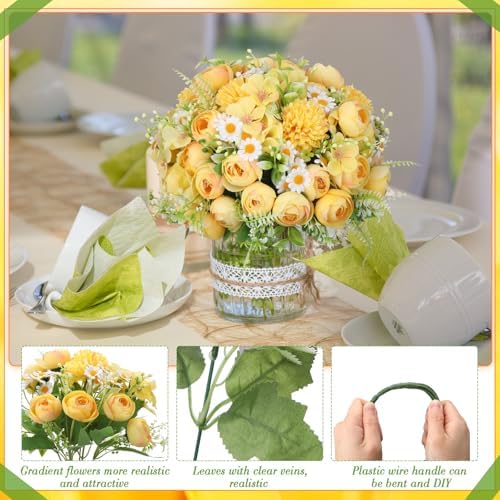 Tigeen 12 Bundles Peonies Artificial Flowers Faux Roses, Light Yellow - Image 3