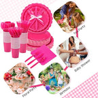 Ziliny 350 Pcs Hot Pink Plates and Napkins, 50 Guest Breast Cancer Awareness Party Supplies Include Scalloped Paper Plates Napkins Cups Plastic Spoons Forks Knives Disposable Tableware Set for Women - Image 3
