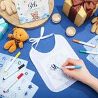 Panitay 100 Pcs White Baby Bodysuits Bibs Kit 25 Guests, Blue Bear - Image 2