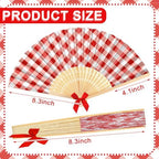 Roowest 36 Pcs Red Gingham Hand Fans Bulk, Checkered Picnic Paper Fans - Image 3