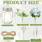Zeyune 6 Sets Mason Jar Table Centerpiece Artificial Flower, Blue, White - Image 4