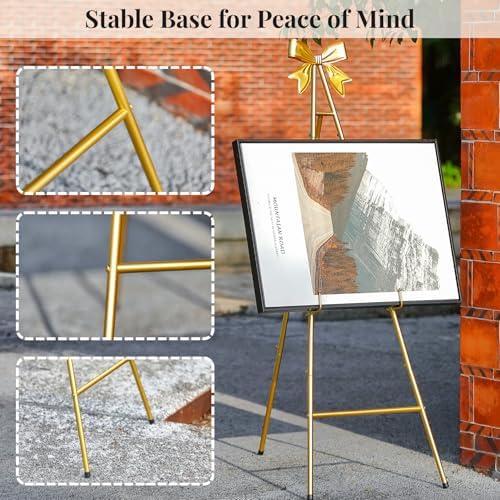 53”H Metal Gold Easel Stand for Sign Heavy Duty with Bow Top - Image 6