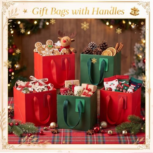 Windyun 50 Pcs Mini Paper Gift Bags with Handle 6 x 6 x 6'' Square Small Favor Bag with DIY Thank You Tag for Christmas Birthday Wedding Bridal Shower Bridesmaid Graduation Party - Image 3