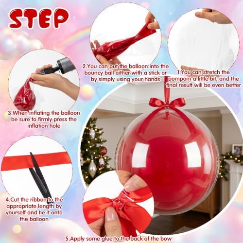 TaoBary 30 Set Rainbow Ceiling Hanging Decoration 22/18'' Colorful and Transparent Bobo Balloons Set with Satin Bows and Ribbons Bulk for Summer Back to School Birthday Wedding Party Decor - Image 5