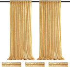 Gold Sequin Backdrop Curtain Drapes - Glitter Gold Curtains 6 Pieces 2x8ft by QueenDream