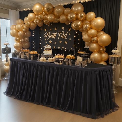HB HBB MAGIC Black Table Cloth Spandex Table Covers 8ft Fitted Tulle Tablecloth Rectangular Desk Skirt Stretch Table Cloths Covers Party Banquet Birthday Baby Shower Wedding Table Cloth, 2 Pack - Image 7