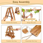 Wooden 3 Tier Cupcake Stand with Artificial Flower Vine Hanging Swing Trays Foldable & Removable Design for Birthday Wedding Catering Baby Shower Party - Image 3