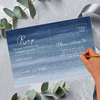 Andaz Press 56-Pack Personalized RSVP Postcards for Wedding Navy Blue Ombre Watercolor Cardstock Response Reply Cards for Bridal Shower Baby Shower Birthday Event Custom Date Return Address 4 x 6-Inch - Image 2