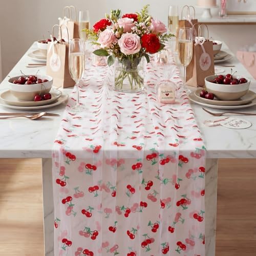 8 Pcs Cherry Table Runners 29 x 70 Inch Cherry Tulle Tablecloth - Image 3