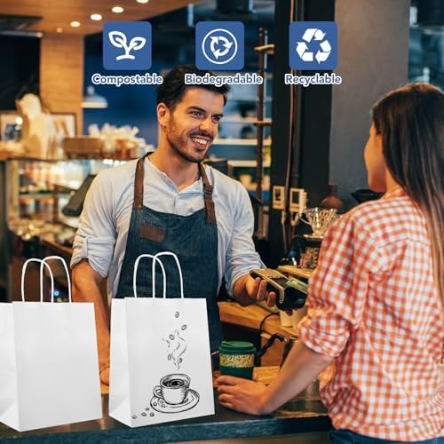 XPCARE White Paper Bags with Handles, 200Pcs 8x4.5x10In Kraft Paper Bag - Image 5