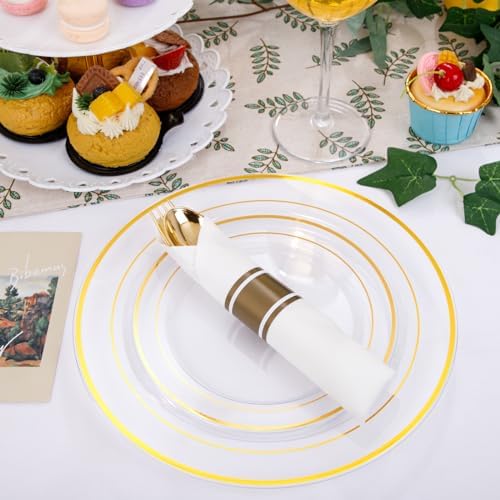 DaYammi 210PCS Clear Gold Plastic Dinnerware Set for 30 Guests - Image 3