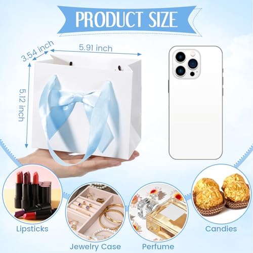 Kolldenn 50 Pcs Small Gift Favor Bags White Blue - Image 4