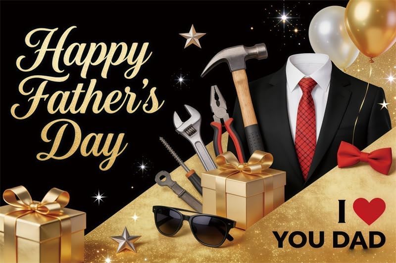 12x10ft Fathers Day Backdrop Repair Tools I Love You Dad Decorations Background Black Suit Tie Fathers Day Banner Backdrop Happy Father's Day Family Party Birthday Party Banner Photo Booth by ZJRBJB