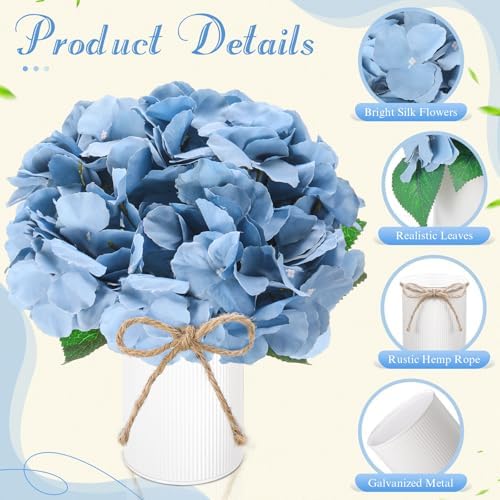 Mimorou 6 Set Floral Table Centerpiece Fake Hydrangea Decor, Dusty Blue - Image 4