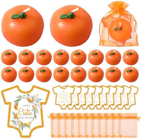 MTLEE 50 Sets Orange Baby Shower Candles Favors with Cards and Bags by MTLEE