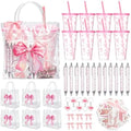 12 Sets Pink Bow Party Favors Includes 24 Oz Tumblers with Lids and Straws Pens Keychains Clear Gift Bags Coquette Aesthetic Gifts Set for Guests Bridal Baby Shower Birthday Party Supplies by Sariiraw