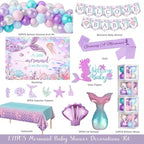 Party Inspo Mermaid Baby Shower Decorations for Girls, Our Little Mermaid Is On The Way Backdrop Balloon Its a Girl Banner Tablecloth Cake Topper Box Cutout for Girls Under the Sea Party Supplies - Image 2