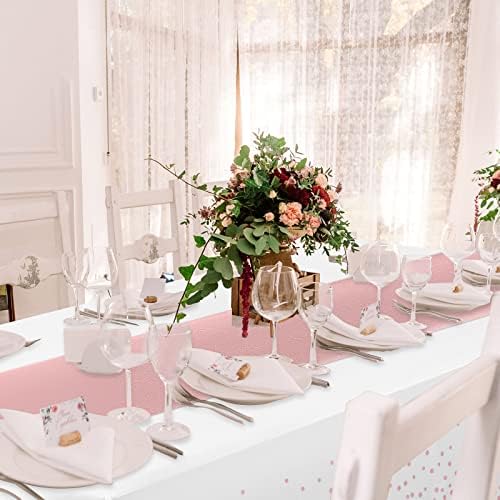 Disposable Plastic Tablecloth (White and Rose Gold Dot) And Satin Table Runner (Rose Gold) Set for Wedding Birthday Baby Shower Anniversary Christmas New Year Party, 16 Pack - Image 4