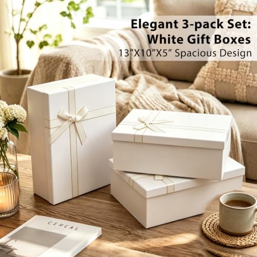 White Gift Box for Presents, 3 Pack, Large 13" x 10" x 5"，Box for Gifts - Image 4