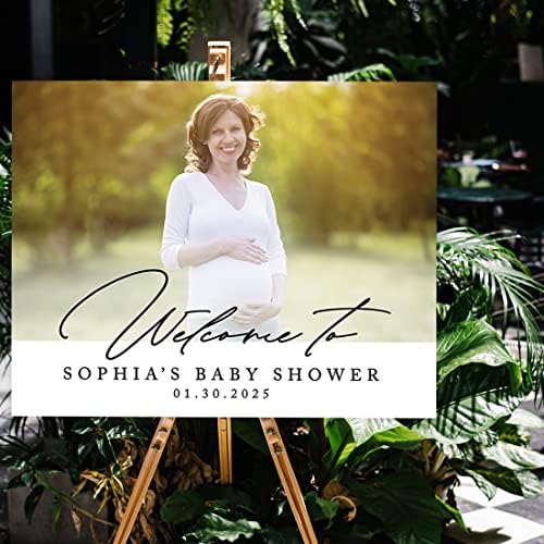 Andaz Press 16X20 Personalized Canvas Baby Shower Welcome Sign with Picture, Custom Photo Classic Whimsical Gender Neutral Large Baby Welcome Sign for Easel Stand, Photo Welcome Baby Shower Sign - Image 3