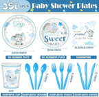 405 Pcs Blue Elephant Baby Shower Decorations, Plates Napkins Cups - Image 5