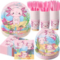 Funnymoom 400 Pcs Axolotl Birthday Party Supplies for 50 Guests Pink Cartoon Axolotl Paper Plates and Napkins Knives Spoon Fork Cup Disposable Reptile Animals Dinner Sets for Baby Shower Party by Funnymoom
