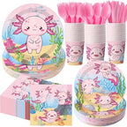 Funnymoom 400 Pcs Axolotl Birthday Party Supplies for 50 Guests Pink Cartoon Axolotl Paper Plates and Napkins Knives Spoon Fork Cup Disposable Reptile Animals Dinner Sets for Baby Shower Party by Funnymoom