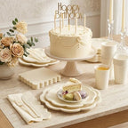 Vyntra Ivory Paper Plates, Cups & Napkins, 350 Pcs Scalloped Party Set - Image 6