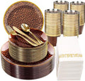 Rubtlamp 350 Pcs Brown Plastic Dinnerware Set (50 Guests), Amber And Gold Plastic Plates, Coffee Hammered Party Plates Set Include Dinner Plates, Dessert Plates, Cups, Cutlery Set Napkins for Party by Rubtlamp