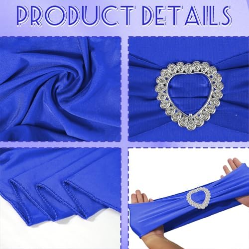 100PCS Spandex Stretch Royal Blue Chair Sashes Bows Universal Elastic Chair Cover Bands Ties with Buckle Slider for Wedding Party Ceremony Reception Event Banquet Decoration(Royal Blue) - Image 3