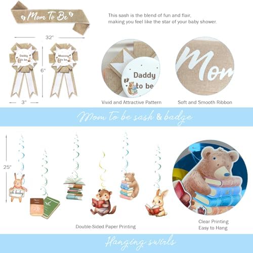 Party Inspo A New Chapter Begins Baby Shower Decorations – 109 PCs A New Chapter Baby Shower Theme Party Supplies with Backdrop, Balloon Garland, Cake Topper, Balloon Boxes - Image 5