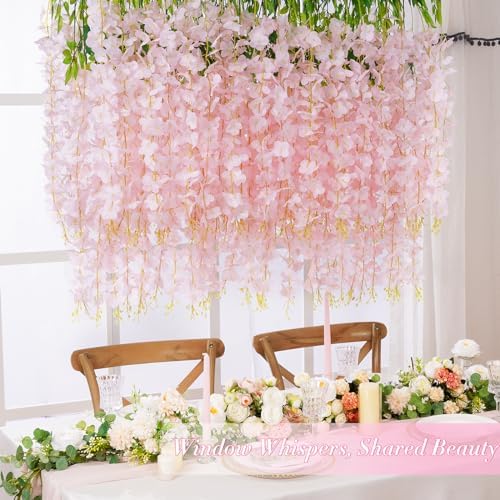 Waipfaru 40Pcs Light Pink Wisteria Hanging Flowers,Fake Hanging Flowers - Image 4
